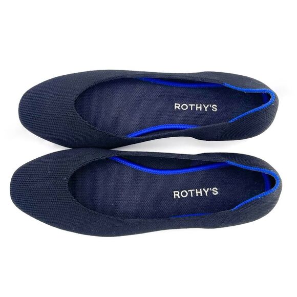 Rothy’s The Flat in Solid Black With Royal Blue Trim Recycled Textile Size 9.5 - Picture 3 of 16